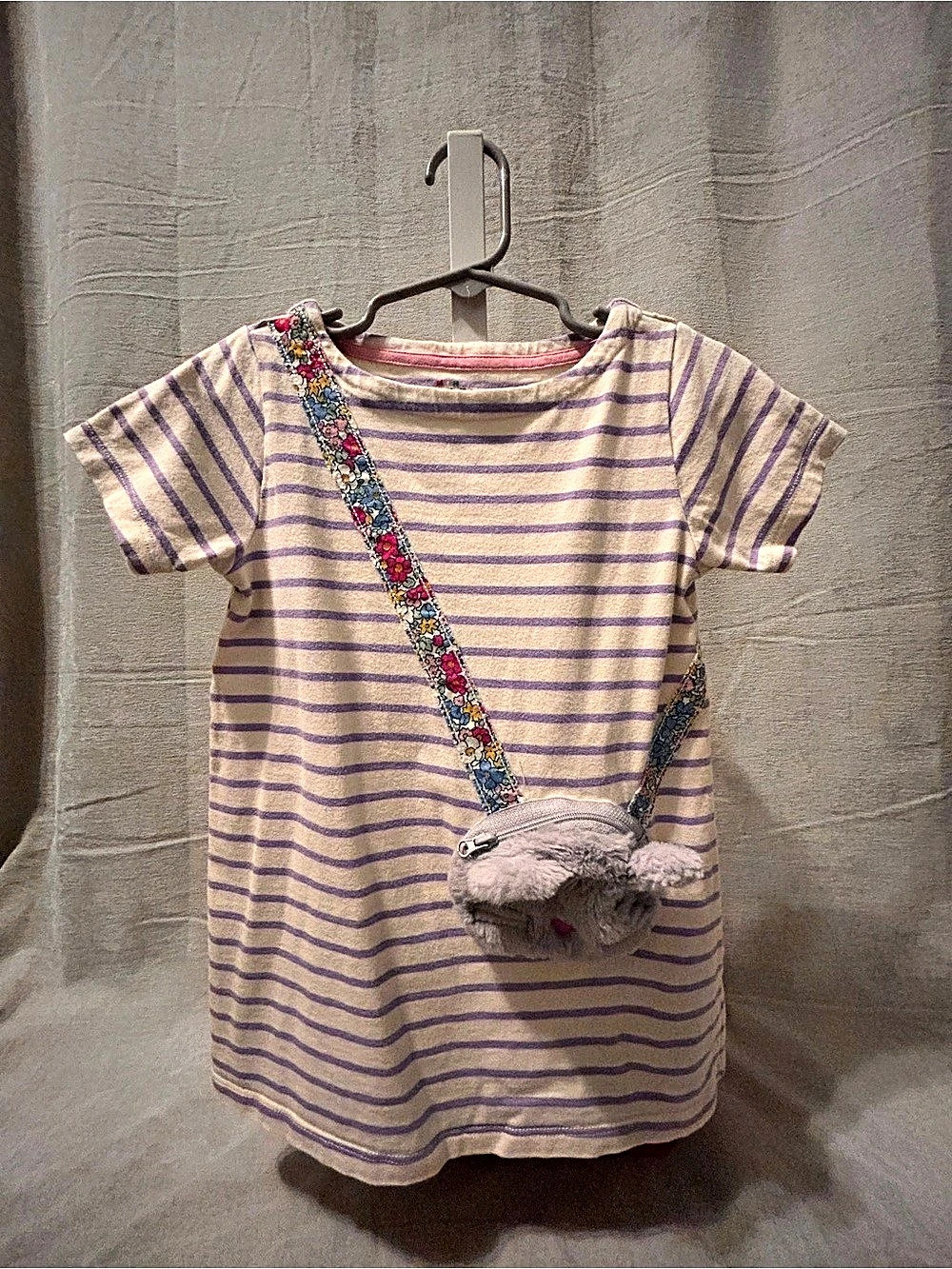 Mini Boden Striped Tee with 3D Zip Open Cat Crossbody Pocket